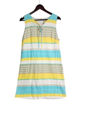 London Style Collection Linen Blend Striped Shift Dress Size 18 Coastal Beach